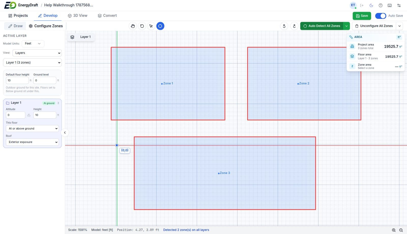 Configure Zones with Auto Detect All Zones on the drawing canvas